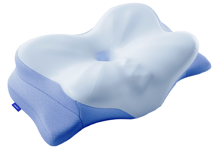 Derila Ergo butterfly pillow with a pale blue contoured top and textured blue sides